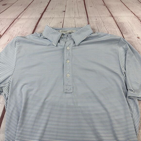 Criquet Polo Shirt Mens Medium Blue Striped Stretch Performance Golf Logo - Picture 1 of 10